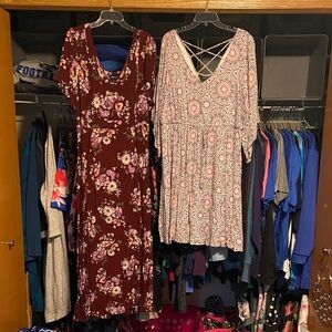 Torrid Floral Burgundy and Patterned Pink Dresses
